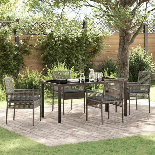 Set da Pranzo per Giardino con cuscino 5 pcs Grigio Poly Rattan - homemem39