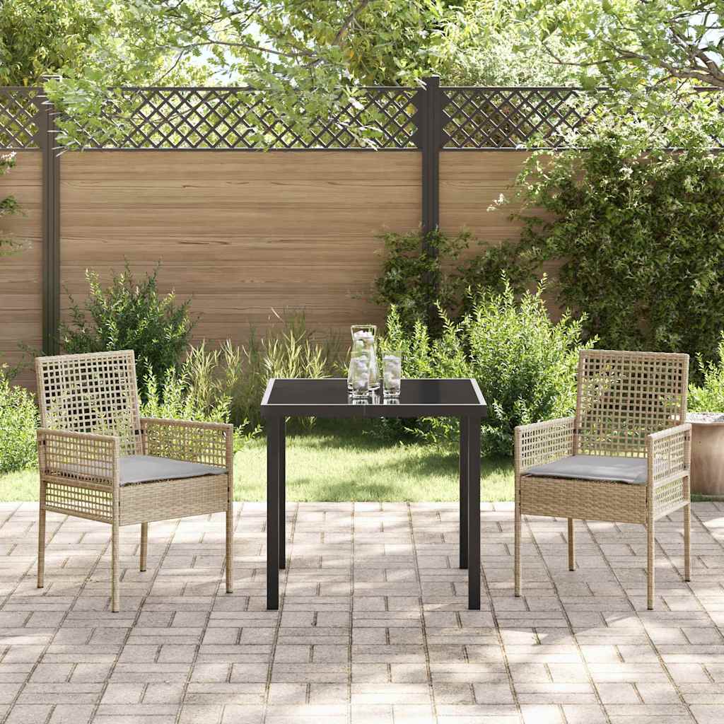 Set da Pranzo per Giardino con cuscino 3 pcs Beige Poly Rattan - homemem39