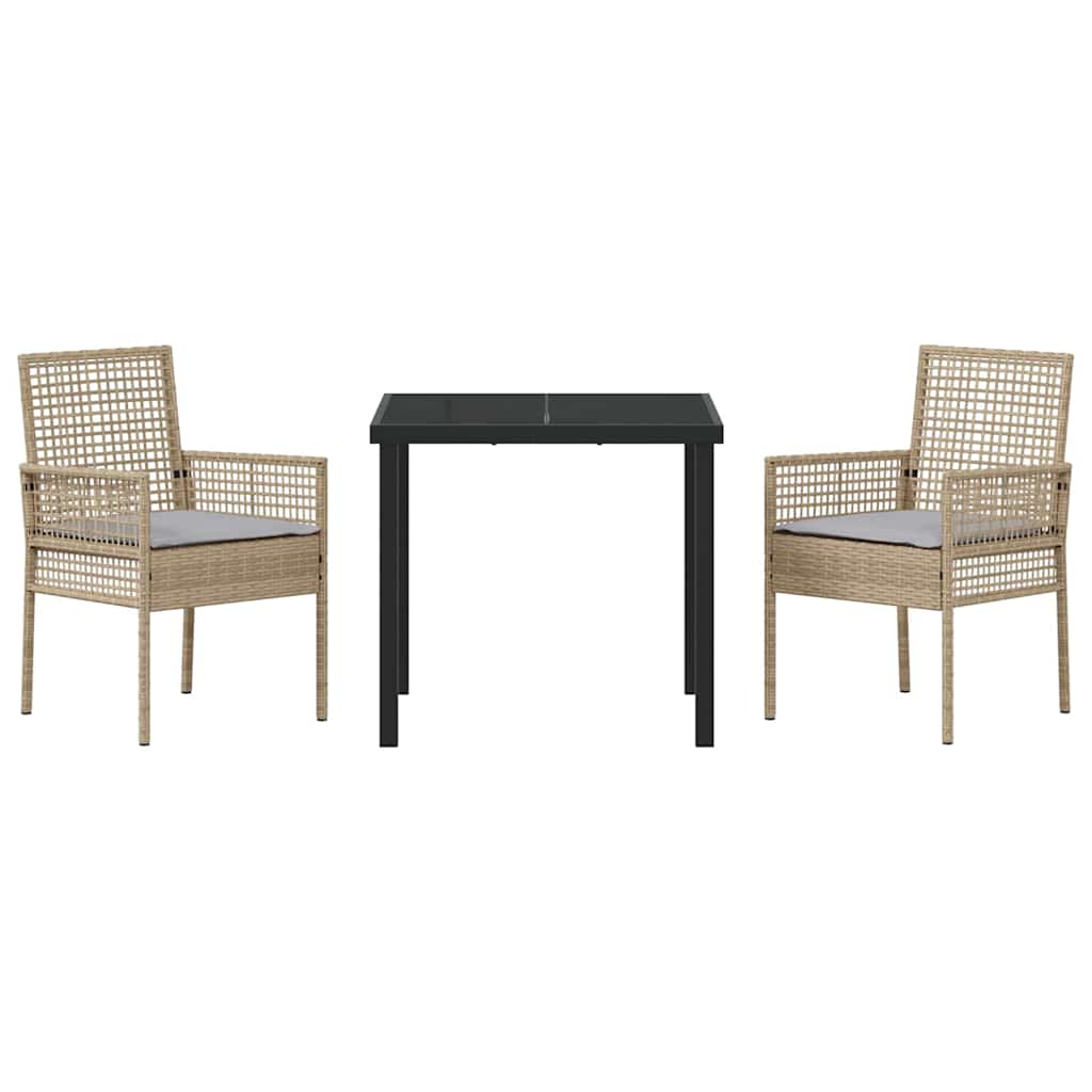 Set da Pranzo per Giardino con cuscino 3 pcs Beige Poly Rattan - homemem39