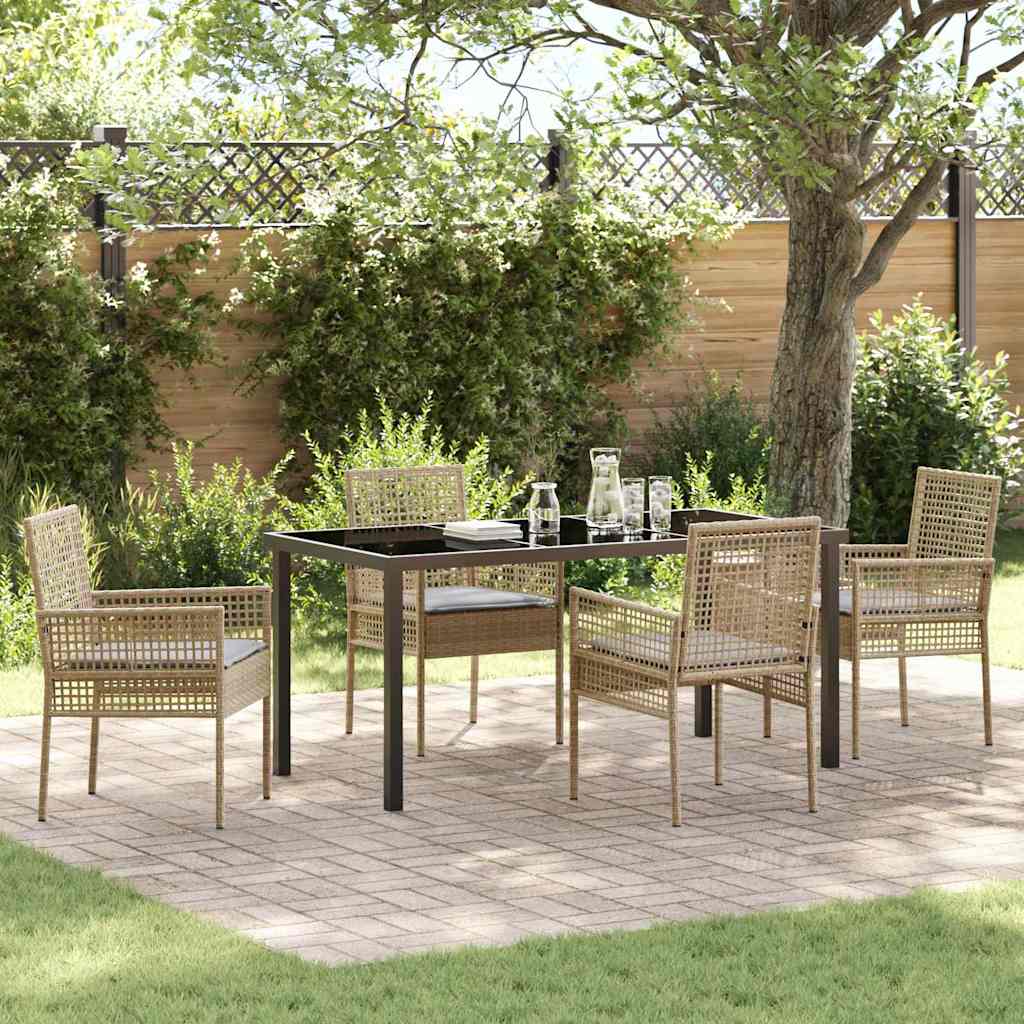Set da Pranzo per Giardino con cuscino 5 pcs Beige Poly Rattan - homemem39