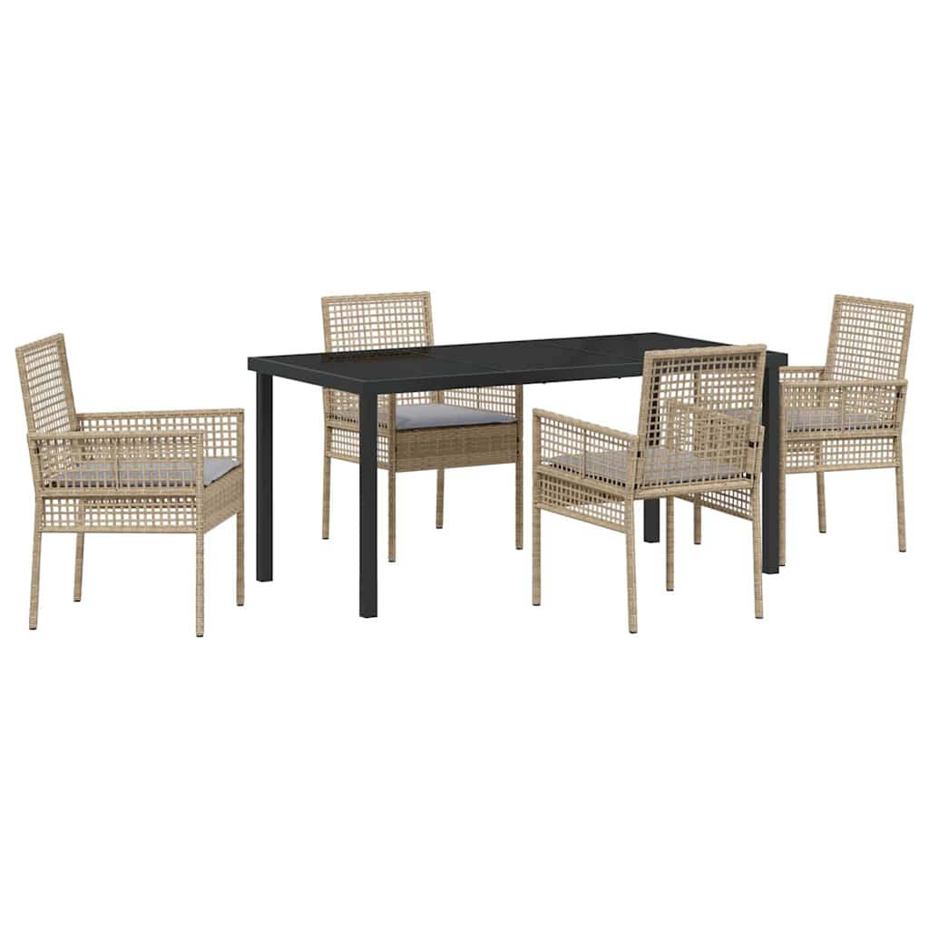 Set da Pranzo per Giardino con cuscino 5 pcs Beige Poly Rattan - homemem39