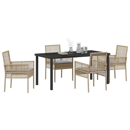 Set da Pranzo per Giardino con cuscino 5 pcs Beige Poly Rattan - homemem39