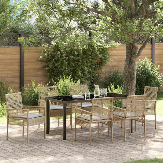 Set da Pranzo per Giardino con cuscino 7 pcs Beige Poly Rattan - homemem39