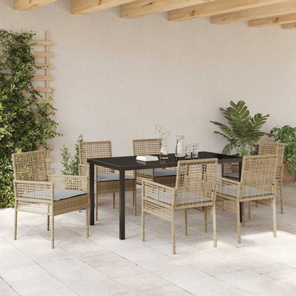 Set da Pranzo per Giardino con cuscino 7 pcs Beige Poly Rattan - homemem39