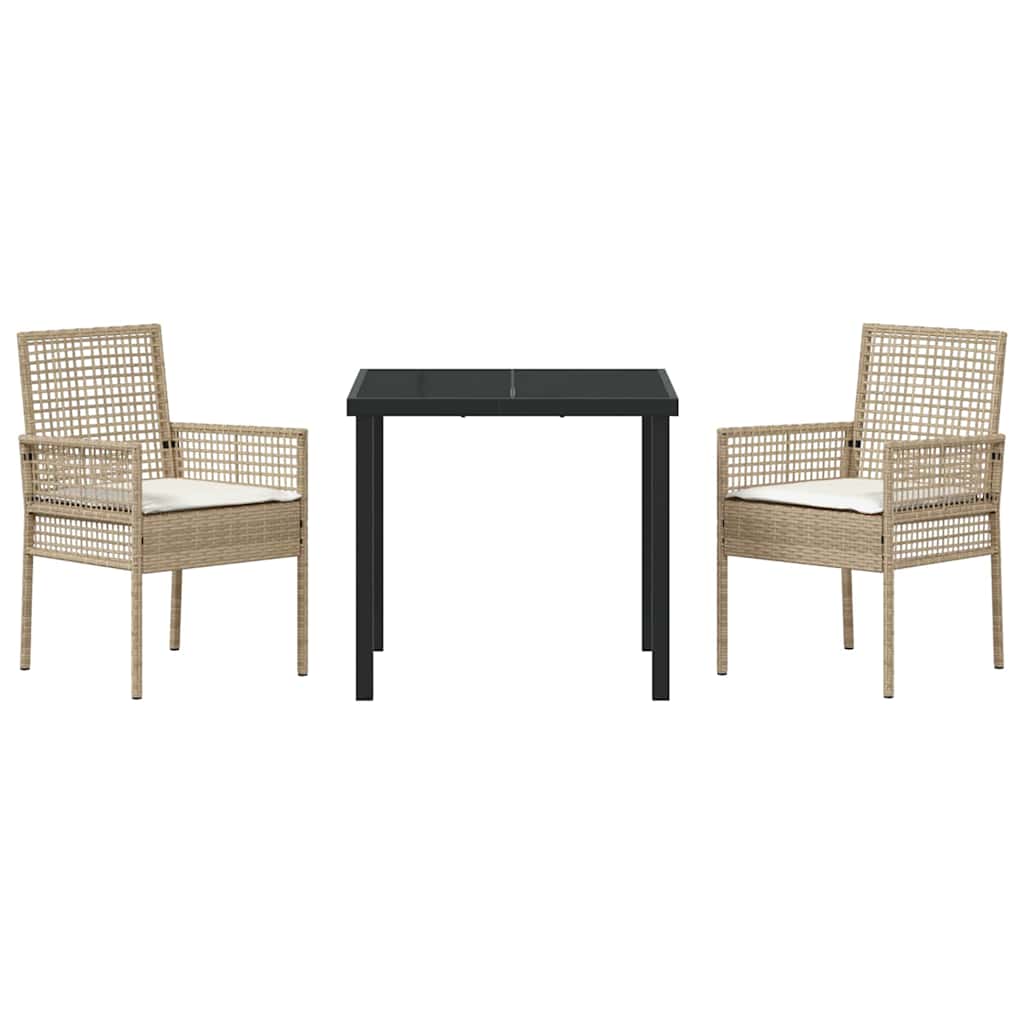 Set da Pranzo per Giardino con cuscino 3 pcs Beige Poly Rattan - homemem39
