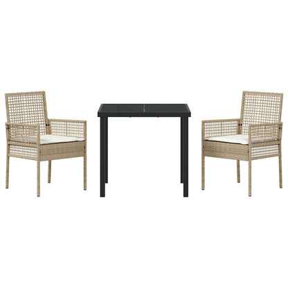 Set da Pranzo per Giardino con cuscino 3 pcs Beige Poly Rattan - homemem39
