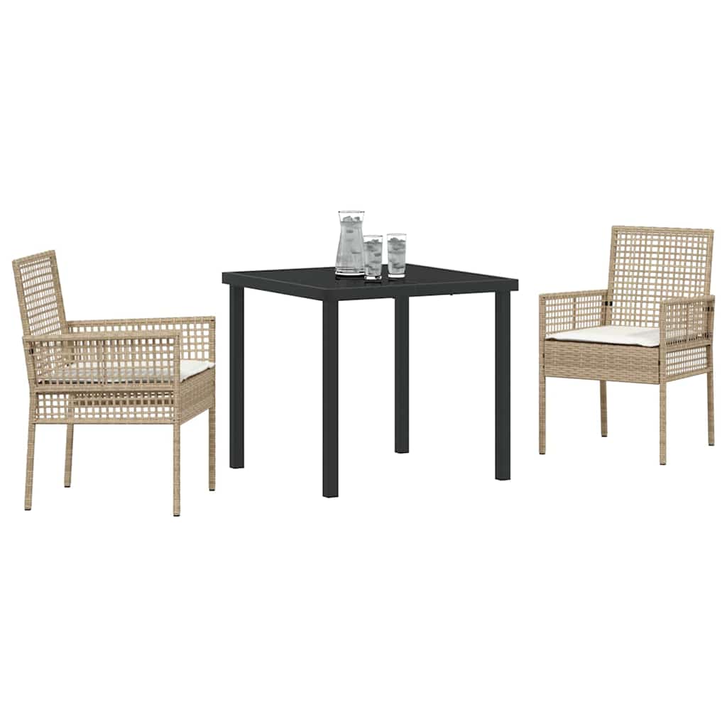 Set da Pranzo per Giardino con cuscino 3 pcs Beige Poly Rattan - homemem39
