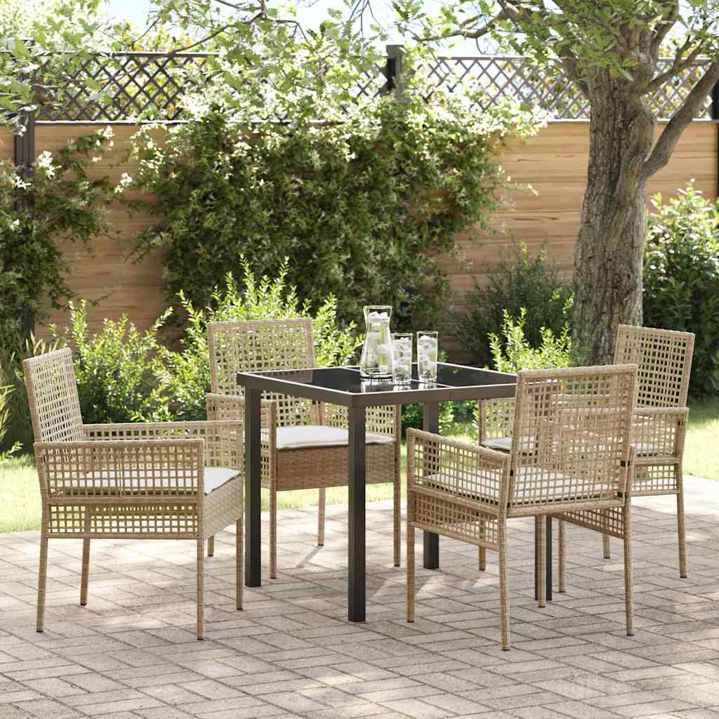 Set da Pranzo per Giardino con cuscino 5 pcs Beige Poly Rattan - homemem39