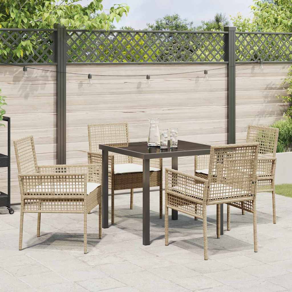 Set da Pranzo per Giardino con cuscino 5 pcs Beige Poly Rattan - homemem39