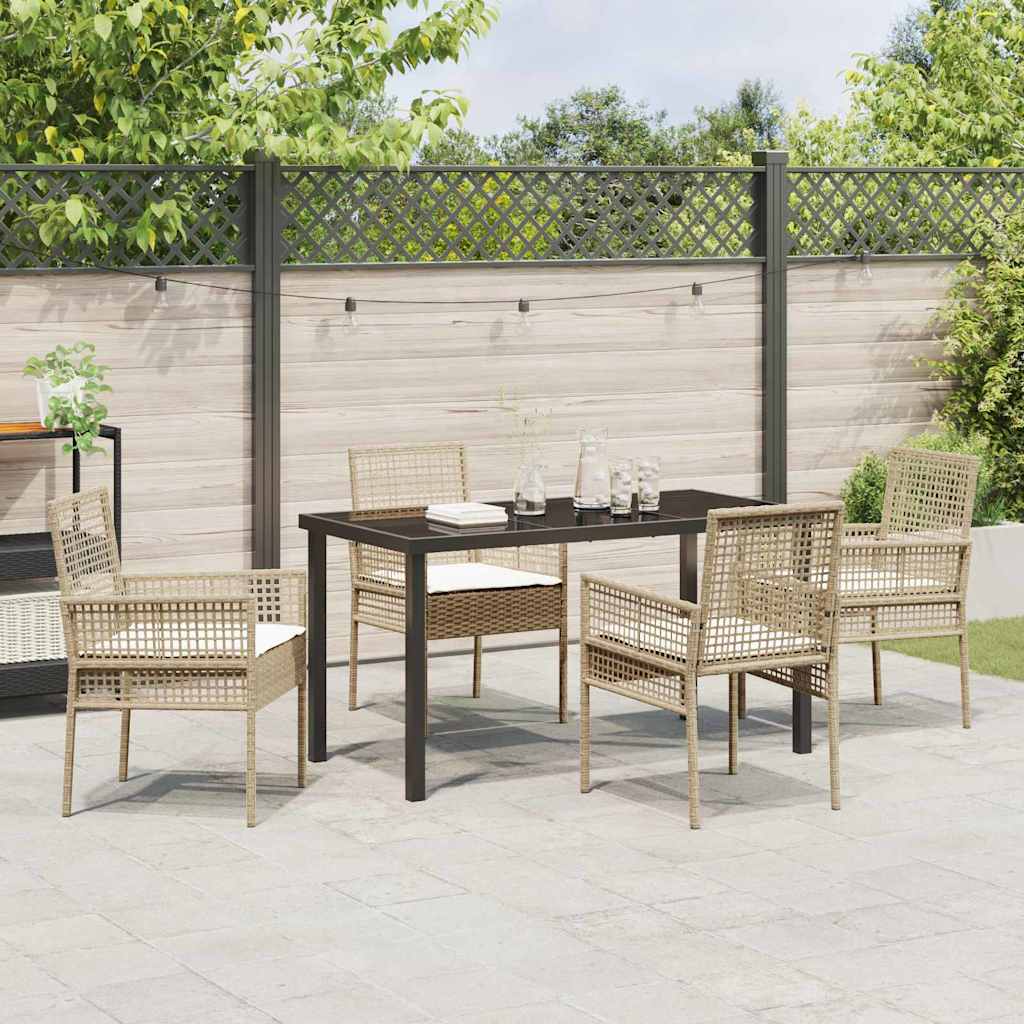 Set da Pranzo per Giardino con cuscino 5 pcs Beige Poly Rattan - homemem39
