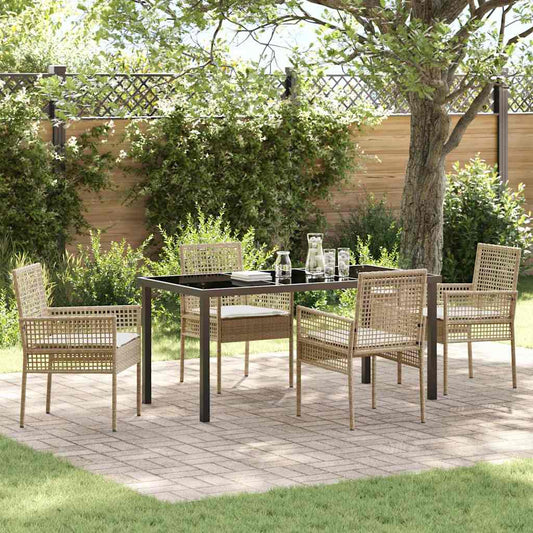 Set da Pranzo per Giardino con cuscino 5 pcs Beige Poly Rattan - homemem39