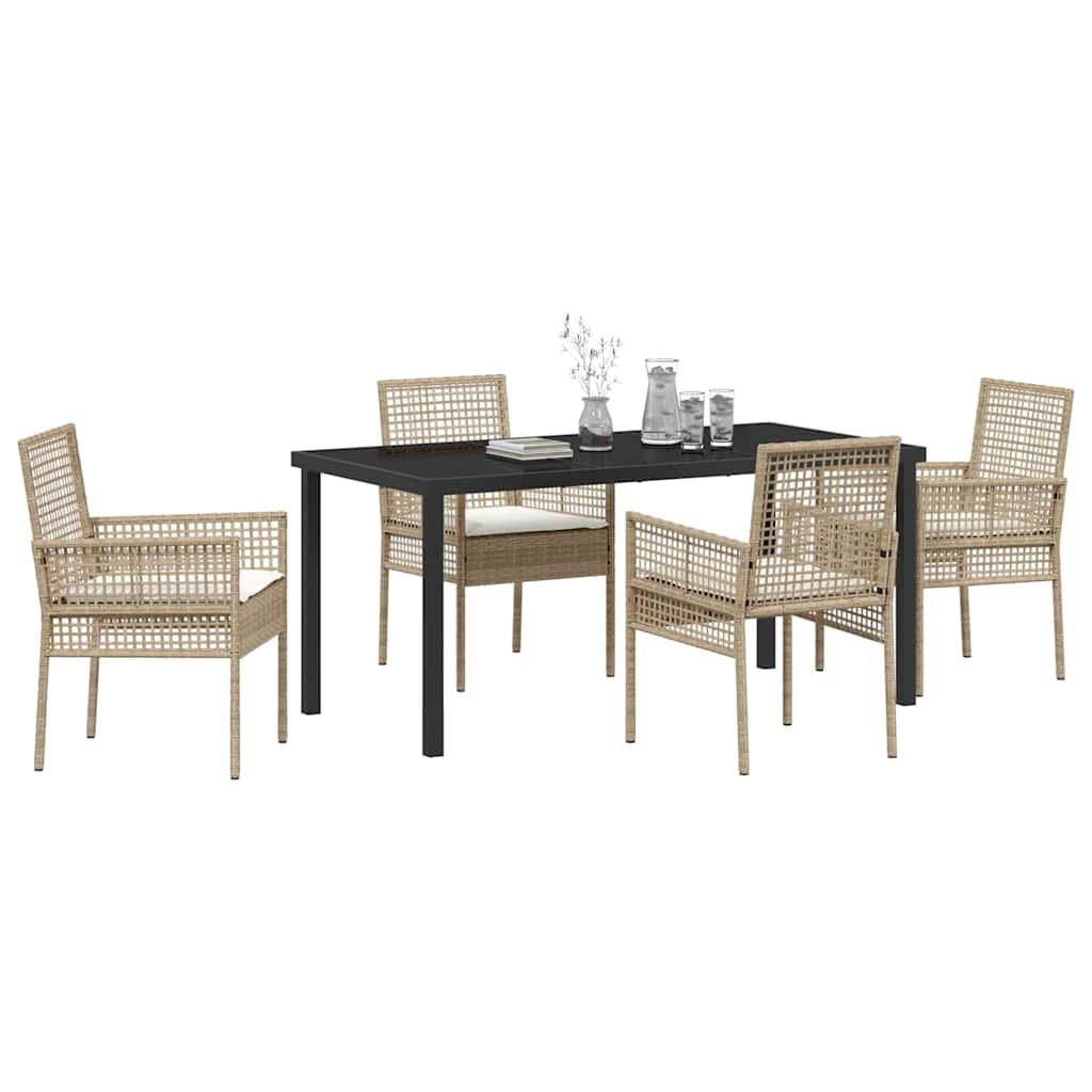 Set da Pranzo per Giardino con cuscino 5 pcs Beige Poly Rattan - homemem39