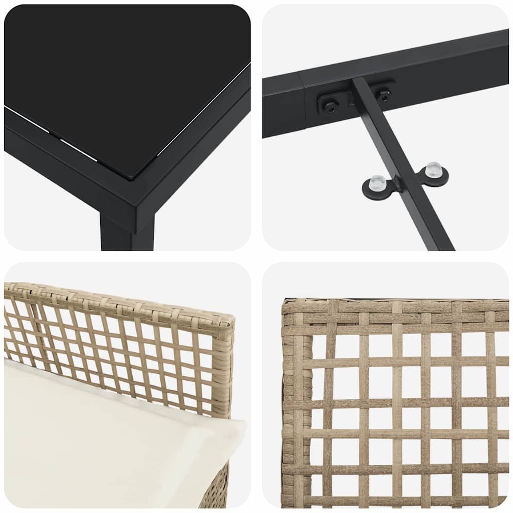 Set da Pranzo per Giardino con cuscino 7 pcs Beige Poly Rattan - homemem39