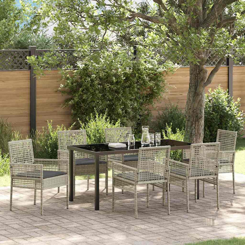 Set da Pranzo per Giardino 7 pcs Grigio chiaro Poly Rattan - homemem39