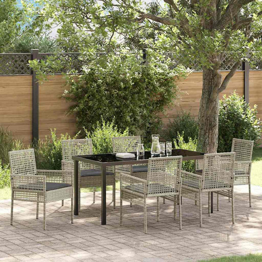 Set da Pranzo per Giardino 7 pcs Grigio chiaro Poly Rattan - homemem39