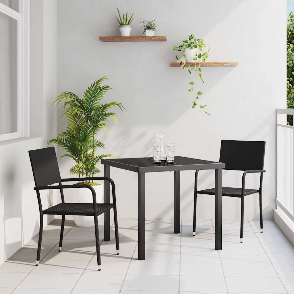 Set da Pranzo per Giardino 3 pcs Nero Poly Rattan - homemem39