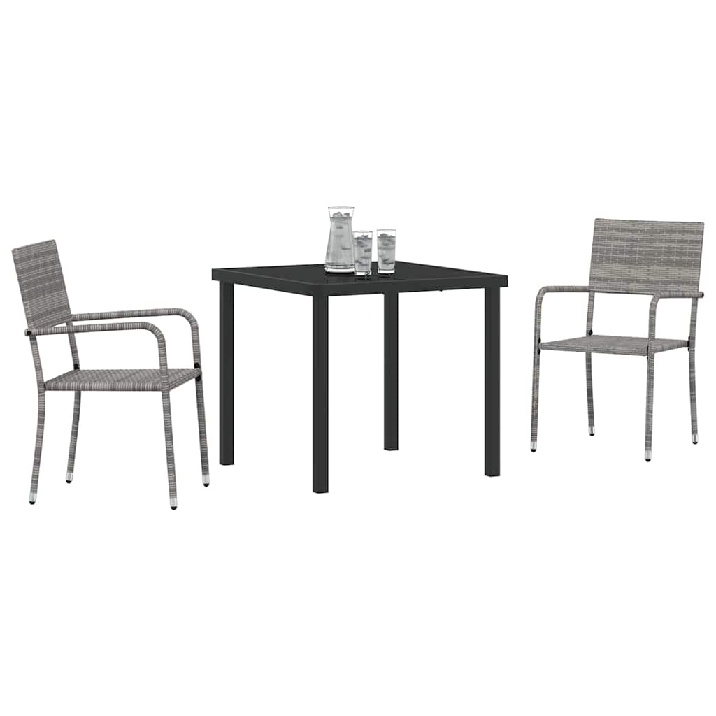 Set da Pranzo per Giardino 3 pcs Grigio Poly Rattan - homemem39