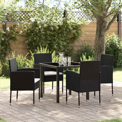 Set da Pranzo per Giardino con cuscino 5 pcs Nero Poly Rattan - homemem39