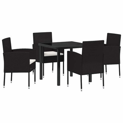Set da Pranzo per Giardino con cuscino 5 pcs Nero Poly Rattan - homemem39