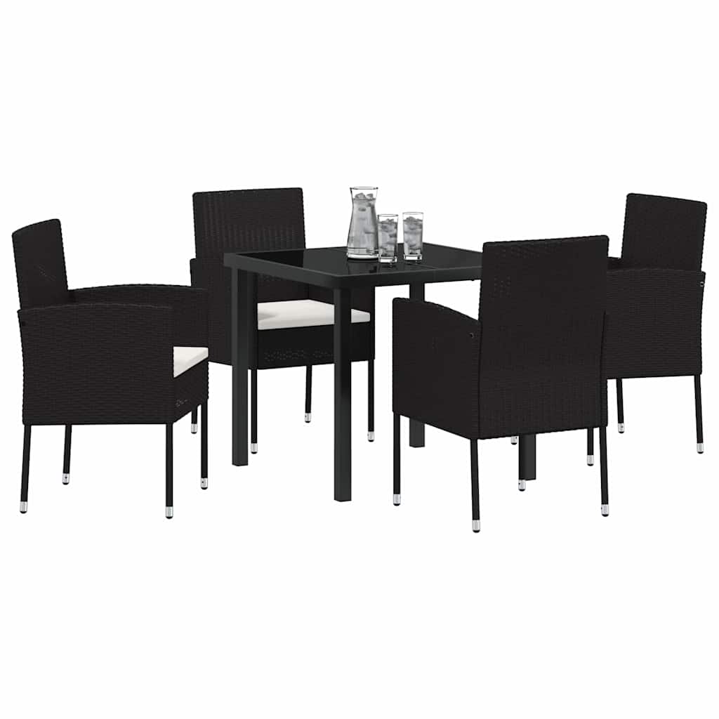 Set da Pranzo per Giardino con cuscino 5 pcs Nero Poly Rattan - homemem39