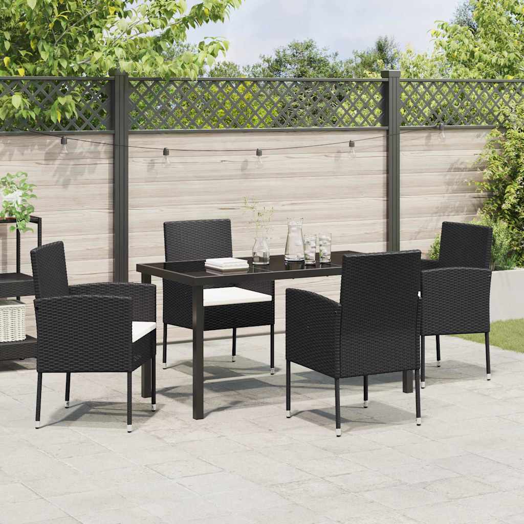 Set da Pranzo per Giardino con cuscino 5 pcs Nero Poly Rattan - homemem39