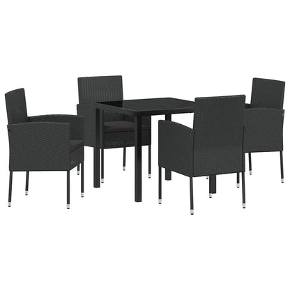 Set da Pranzo per Giardino con cuscino 5 pcs Nero Poly Rattan - homemem39