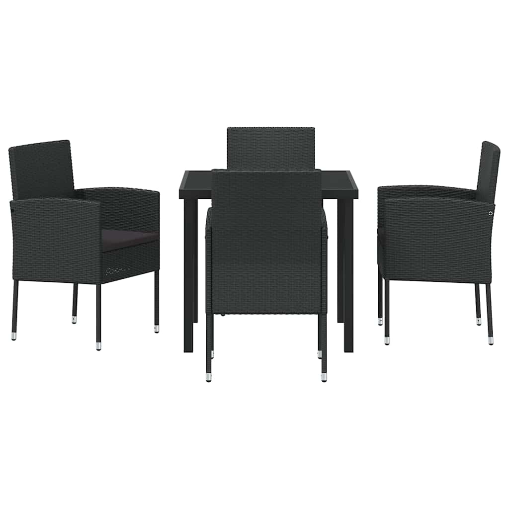 Set da Pranzo per Giardino con cuscino 5 pcs Nero Poly Rattan - homemem39