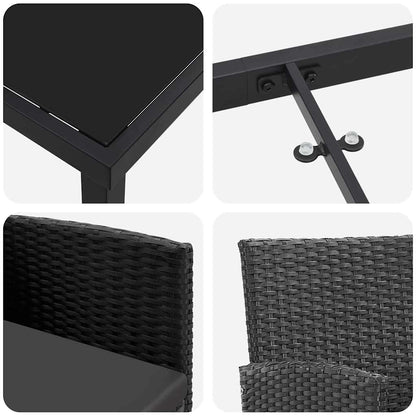 Set da Pranzo per Giardino con cuscino 5 pcs Nero Poly Rattan - homemem39