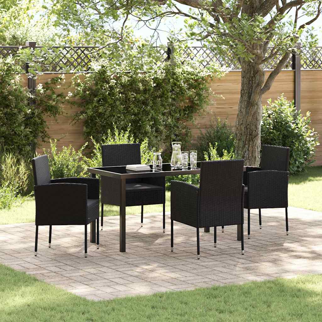 Set da Pranzo per Giardino con cuscino 5 pcs Nero Poly Rattan - homemem39