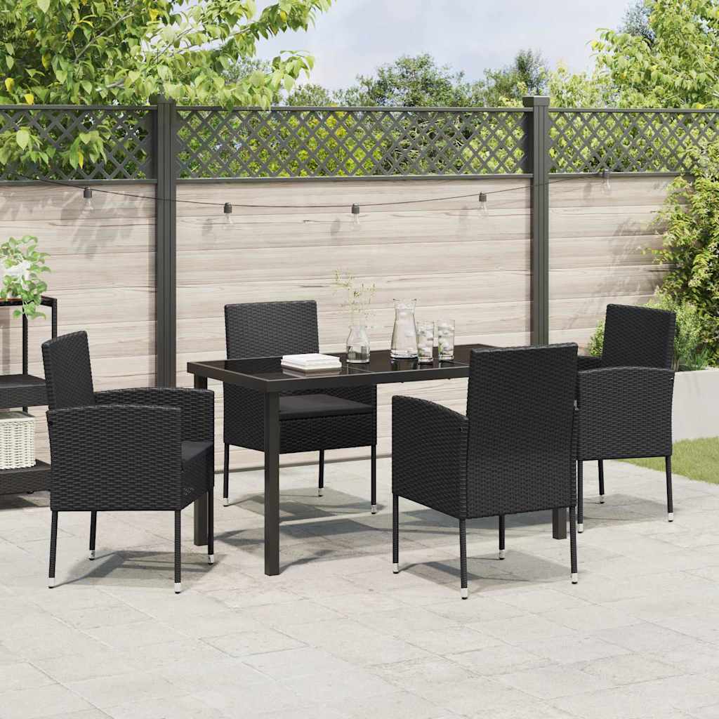Set da Pranzo per Giardino con cuscino 5 pcs Nero Poly Rattan - homemem39