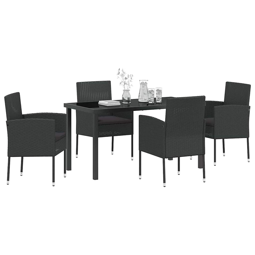 Set da Pranzo per Giardino con cuscino 5 pcs Nero Poly Rattan - homemem39