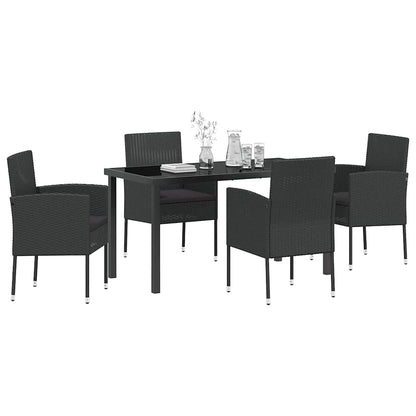 Set da Pranzo per Giardino con cuscino 5 pcs Nero Poly Rattan - homemem39