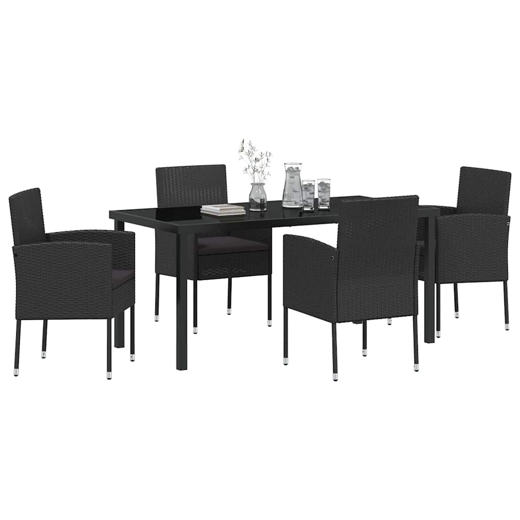 Set da Pranzo per Giardino con cuscino 5 pcs Nero Poly Rattan - homemem39