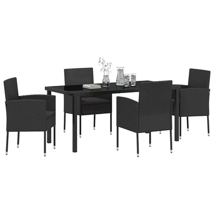 Set da Pranzo per Giardino con cuscino 5 pcs Nero Poly Rattan - homemem39