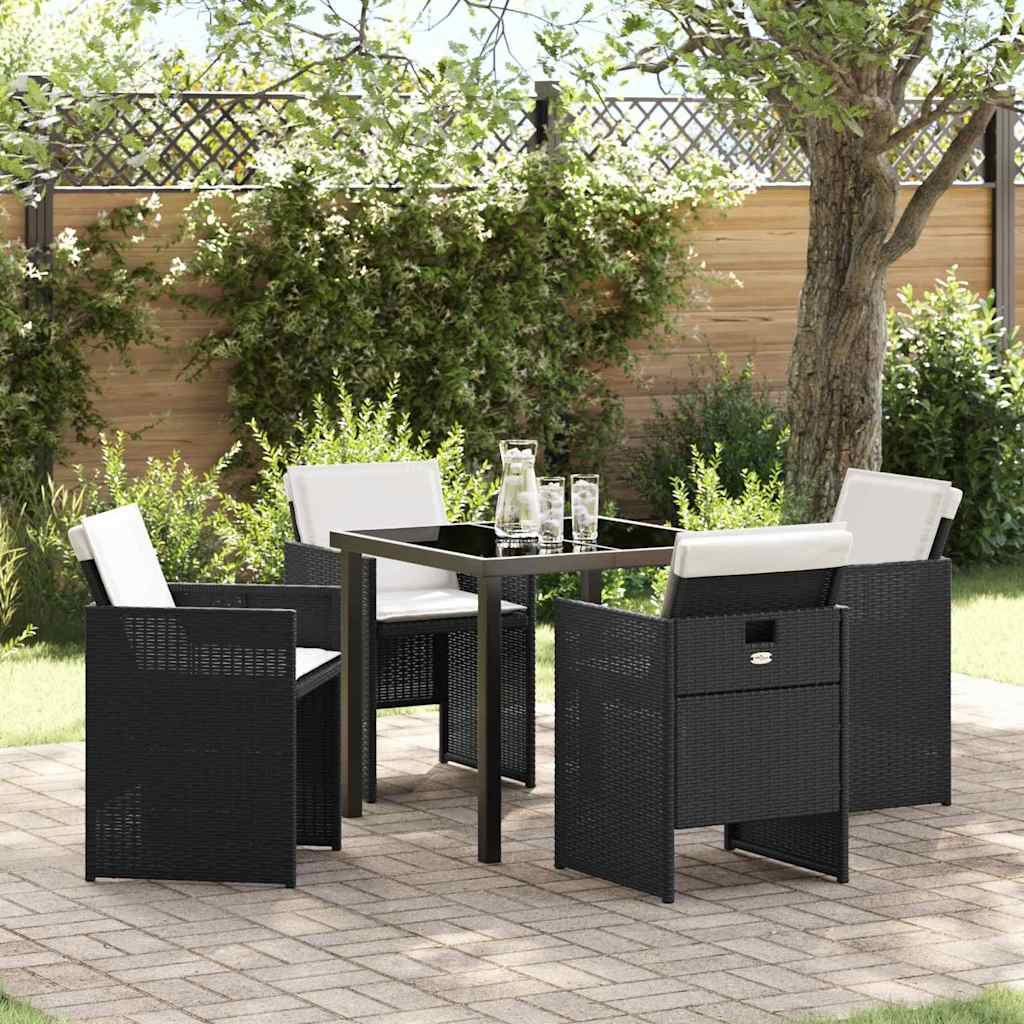 Set da Pranzo per Giardino con cuscino 5 pcs Nero Poly Rattan - homemem39