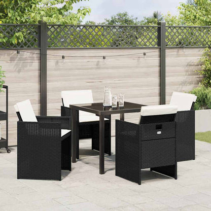 Set da Pranzo per Giardino con cuscino 5 pcs Nero Poly Rattan - homemem39