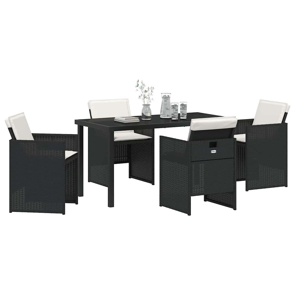 Set da Pranzo per Giardino con cuscino 5 pcs Nero Poly Rattan - homemem39