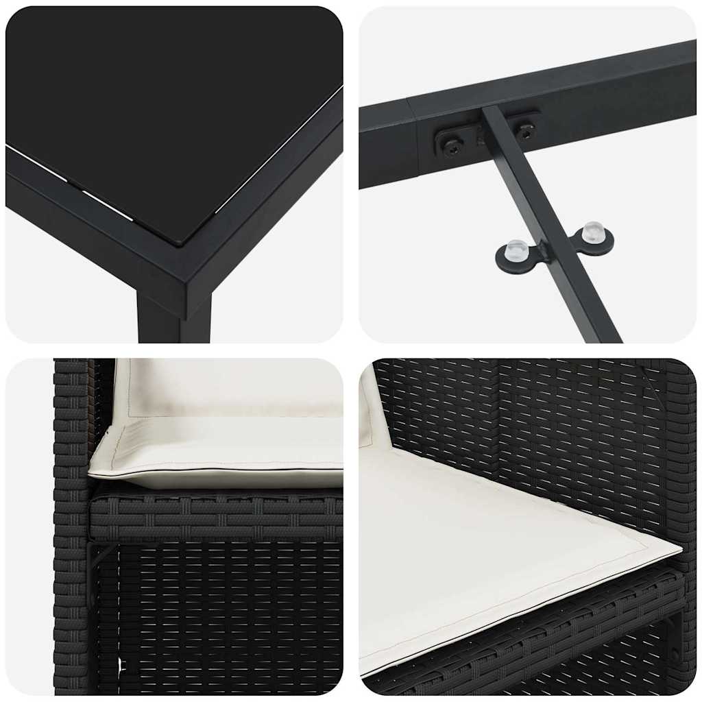 Set da Pranzo per Giardino con cuscino 5 pcs Nero Poly Rattan - homemem39