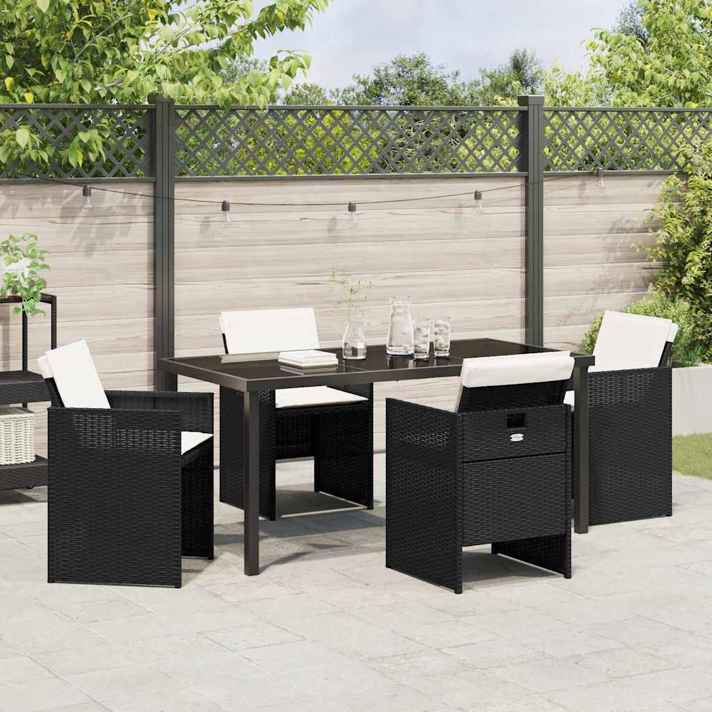 Set da Pranzo per Giardino con cuscino 5 pcs Nero Poly Rattan - homemem39