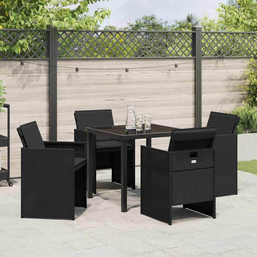 Set da Pranzo per Giardino con cuscino 5 pcs Nero Poly Rattan - homemem39
