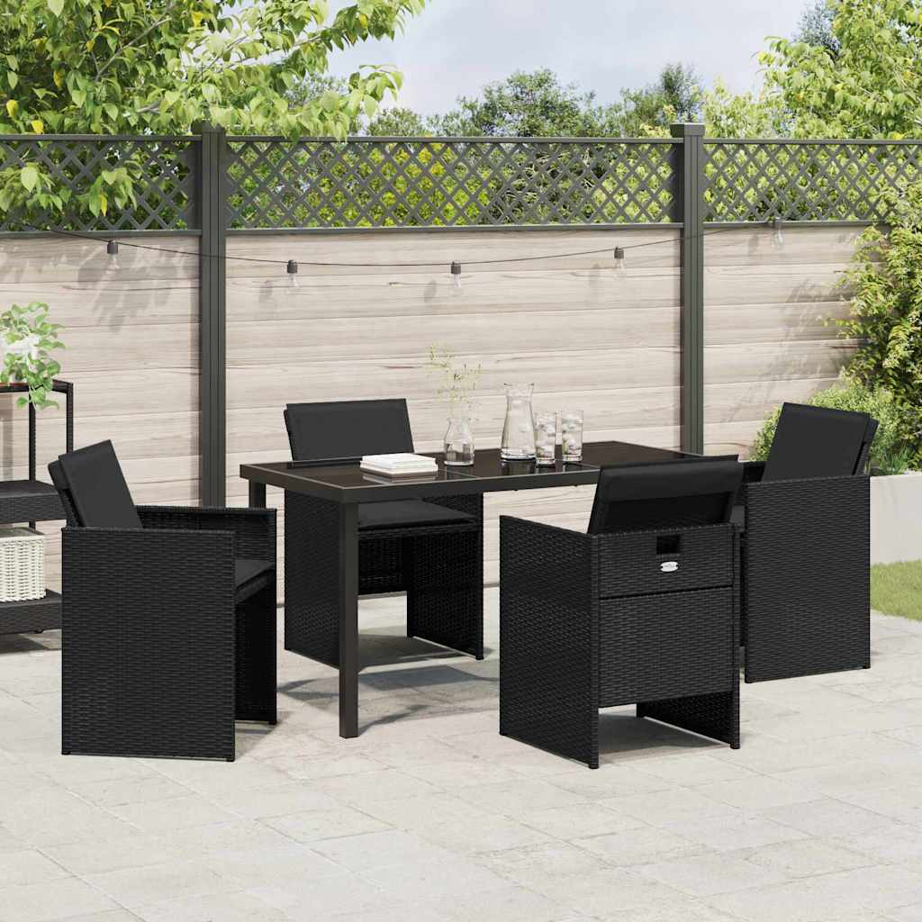 Set da Pranzo per Giardino con cuscino 5 pcs Nero Poly Rattan - homemem39