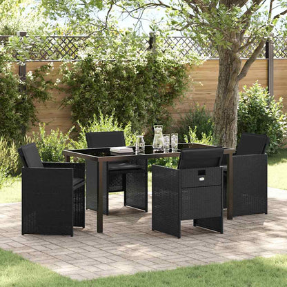 Set da Pranzo per Giardino con cuscino 5 pcs Nero Poly Rattan - homemem39