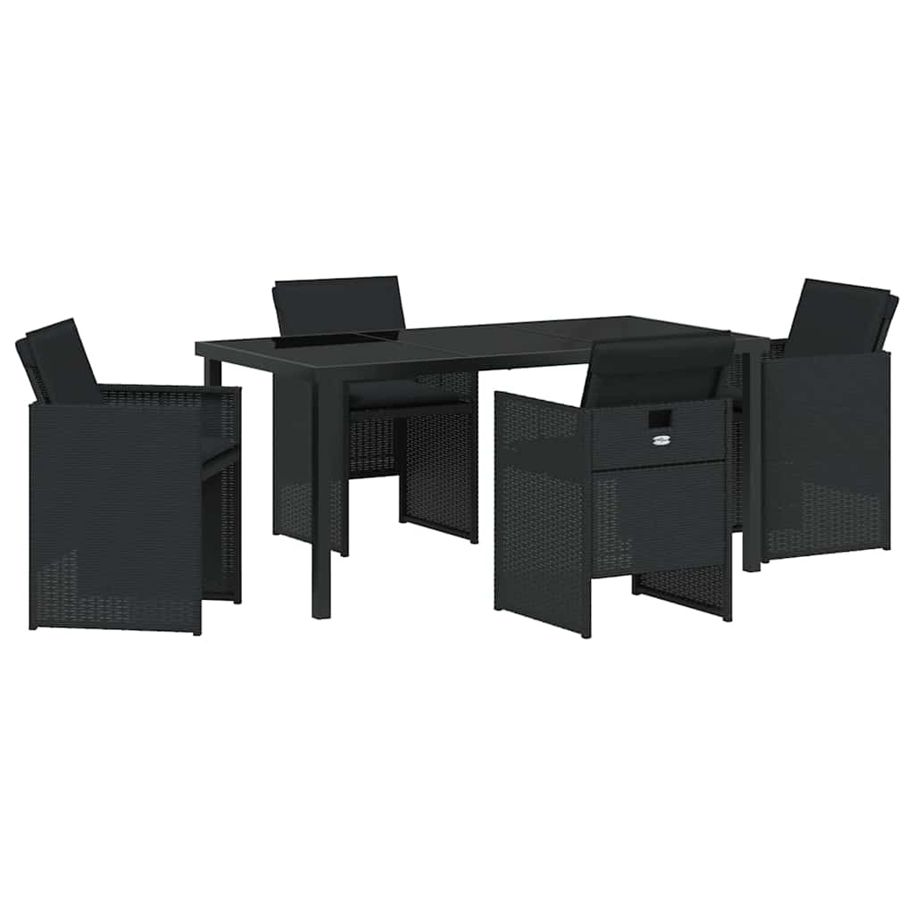 Set da Pranzo per Giardino con cuscino 5 pcs Nero Poly Rattan - homemem39