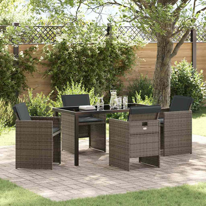 Set da Pranzo per Giardino con cuscino 5 pcs Grigio Poly Rattan - homemem39