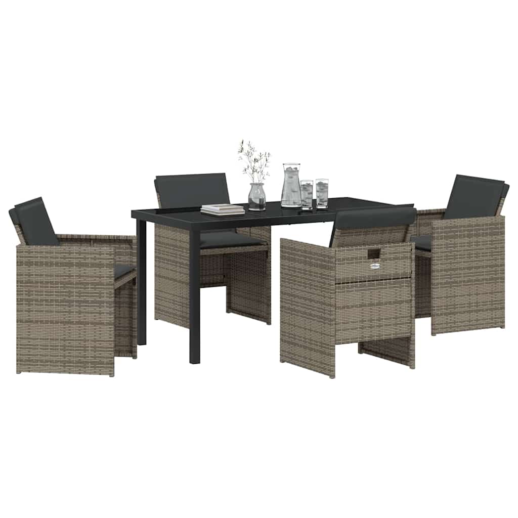 Set da Pranzo per Giardino con cuscino 5 pcs Grigio Poly Rattan - homemem39