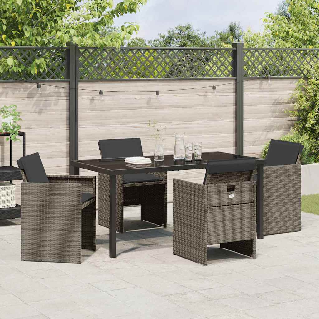 Set da Pranzo per Giardino con cuscino 5 pcs Grigio Poly Rattan - homemem39