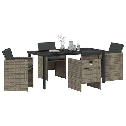 Set da Pranzo per Giardino con cuscino 5 pcs Grigio Poly Rattan - homemem39