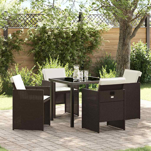 Set da Pranzo per Giardino 5 pcs Marrone Poly Rattan - homemem39