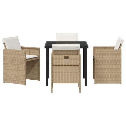 Set da Pranzo per Giardino con cuscino 5 pcs Beige Poly Rattan - homemem39