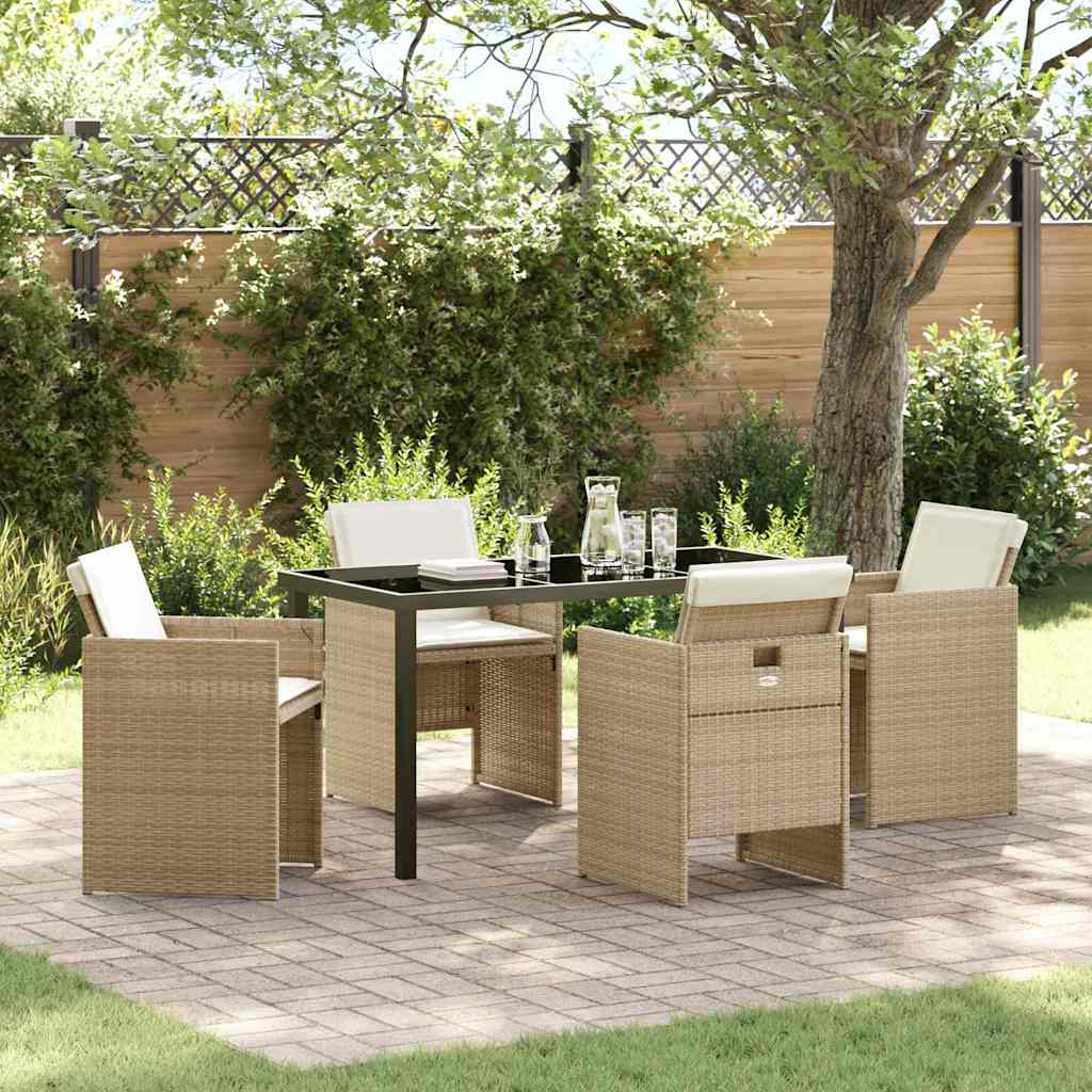Set da Pranzo per Giardino con cuscino 5 pcs Beige Poly Rattan - homemem39
